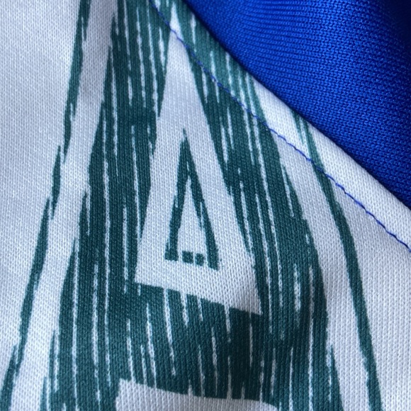 pieced sweatshirt top trendy mixed media long sleeve embroidered blue white M - Picture 15 of 16